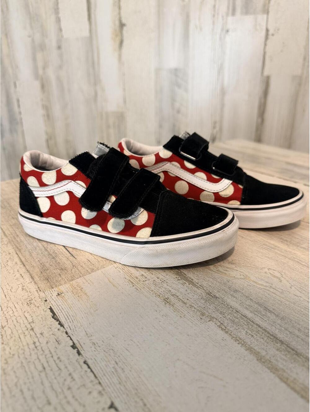 Vans Girls Kids 3 Polka Dot Old Skool V Velcro Sneakers Red White